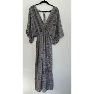Boho Fashion 100% Silk Paisley Maxi Dress Blue & Earthy Tones One Size/L
